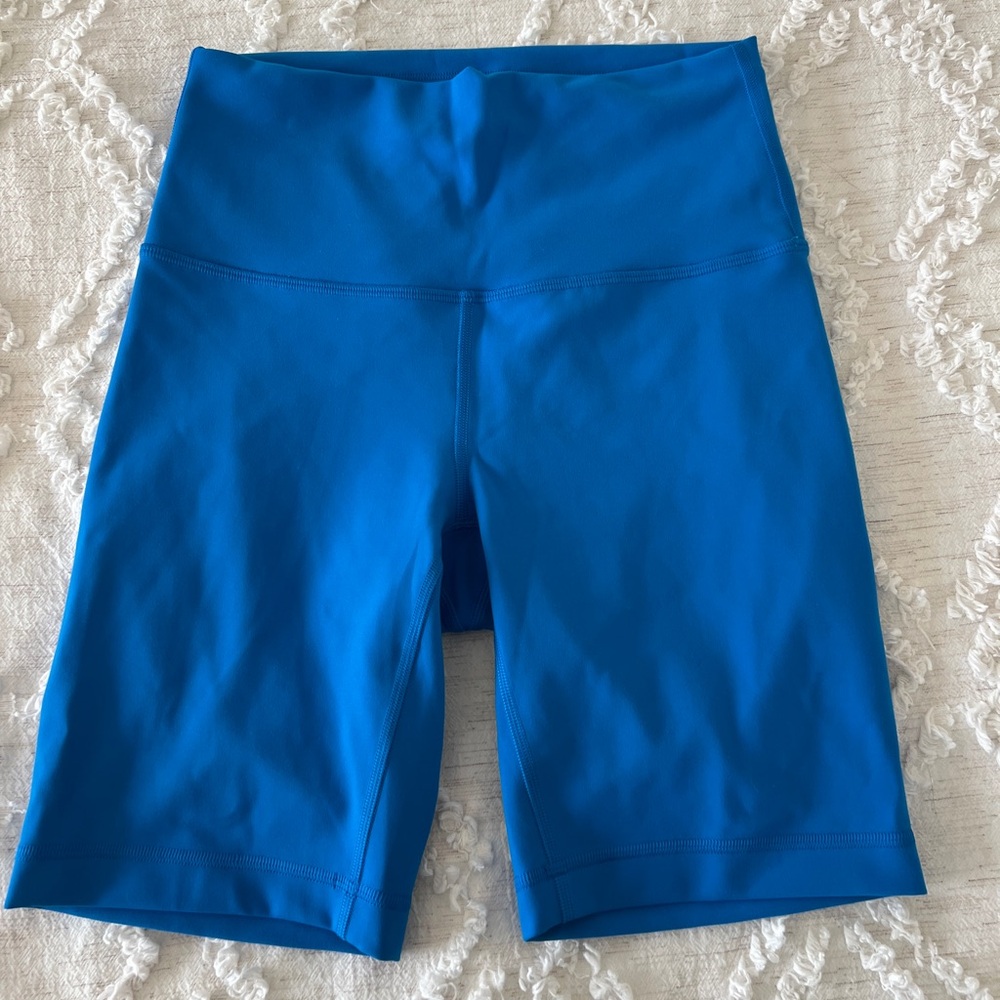 Lululemon biker shorts in poolside blue